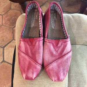 TOMS Red Canvas Slip on Flats Size 7